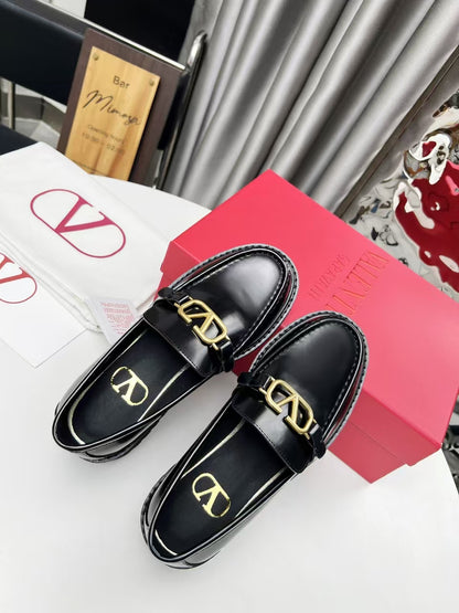 Valentino Logo Buckle Polished Leather Loafers – 2024