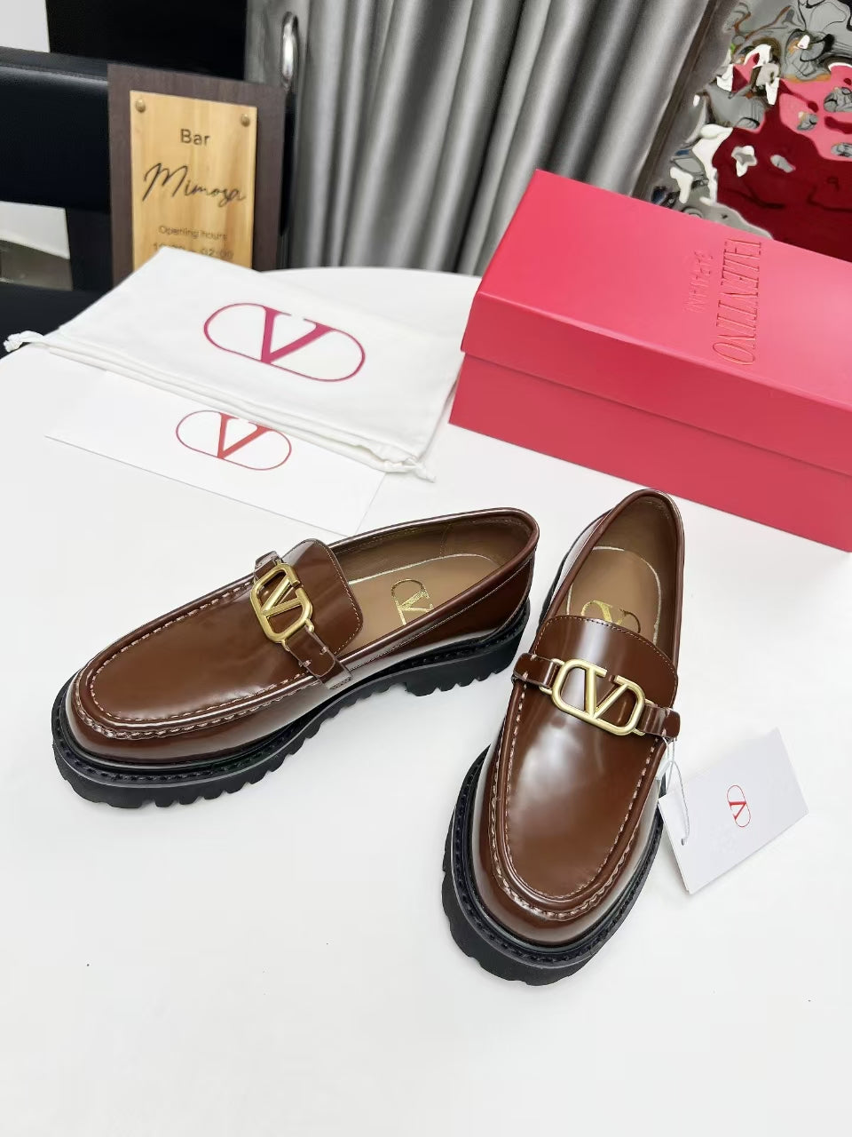 Valentino Logo Buckle Polished Leather Loafers – 2024