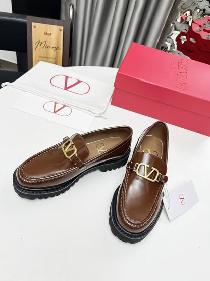 Valentino Logo Buckle Polished Leather Loafers – 2024