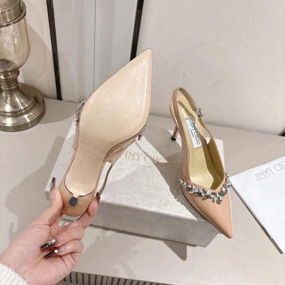 Jimmy Choo Pointed-Toe Crystal-Embellished Heeled Sandals – 2025 Summer
