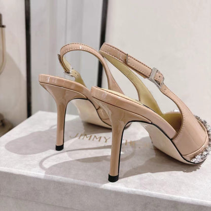 Jimmy Choo Pointed-Toe Crystal-Embellished Heeled Sandals – 2025 Summer
