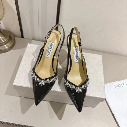 Jimmy Choo Pointed-Toe Crystal-Embellished Heeled Sandals – 2025 Summer