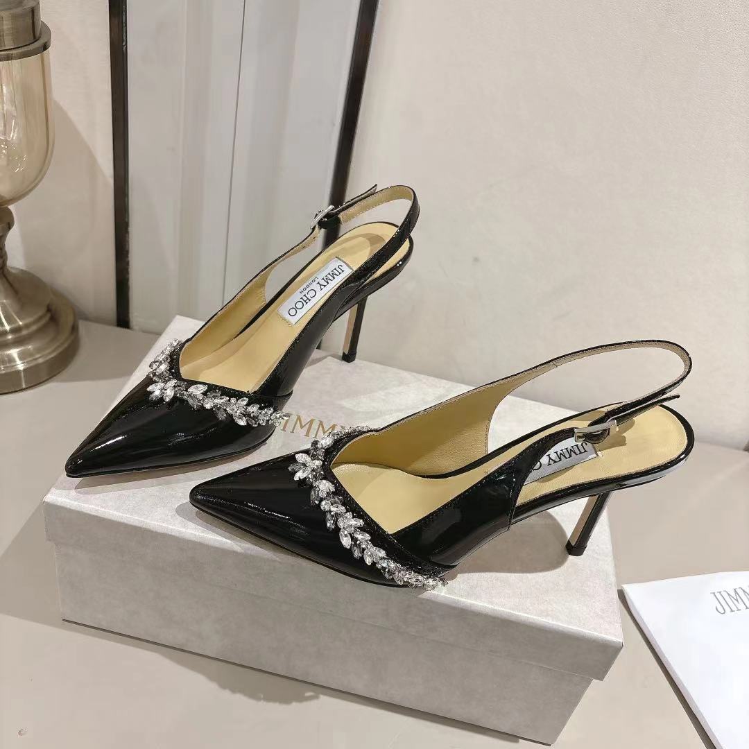 Jimmy Choo Pointed-Toe Crystal-Embellished Heeled Sandals – 2025 Summer