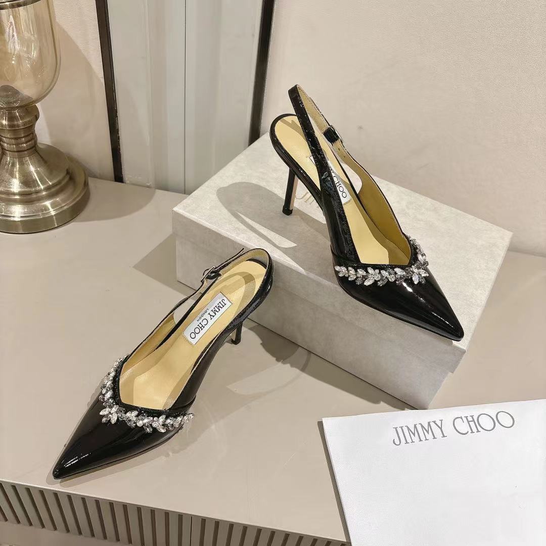 Jimmy Choo Pointed-Toe Crystal-Embellished Heeled Sandals – 2025 Summer