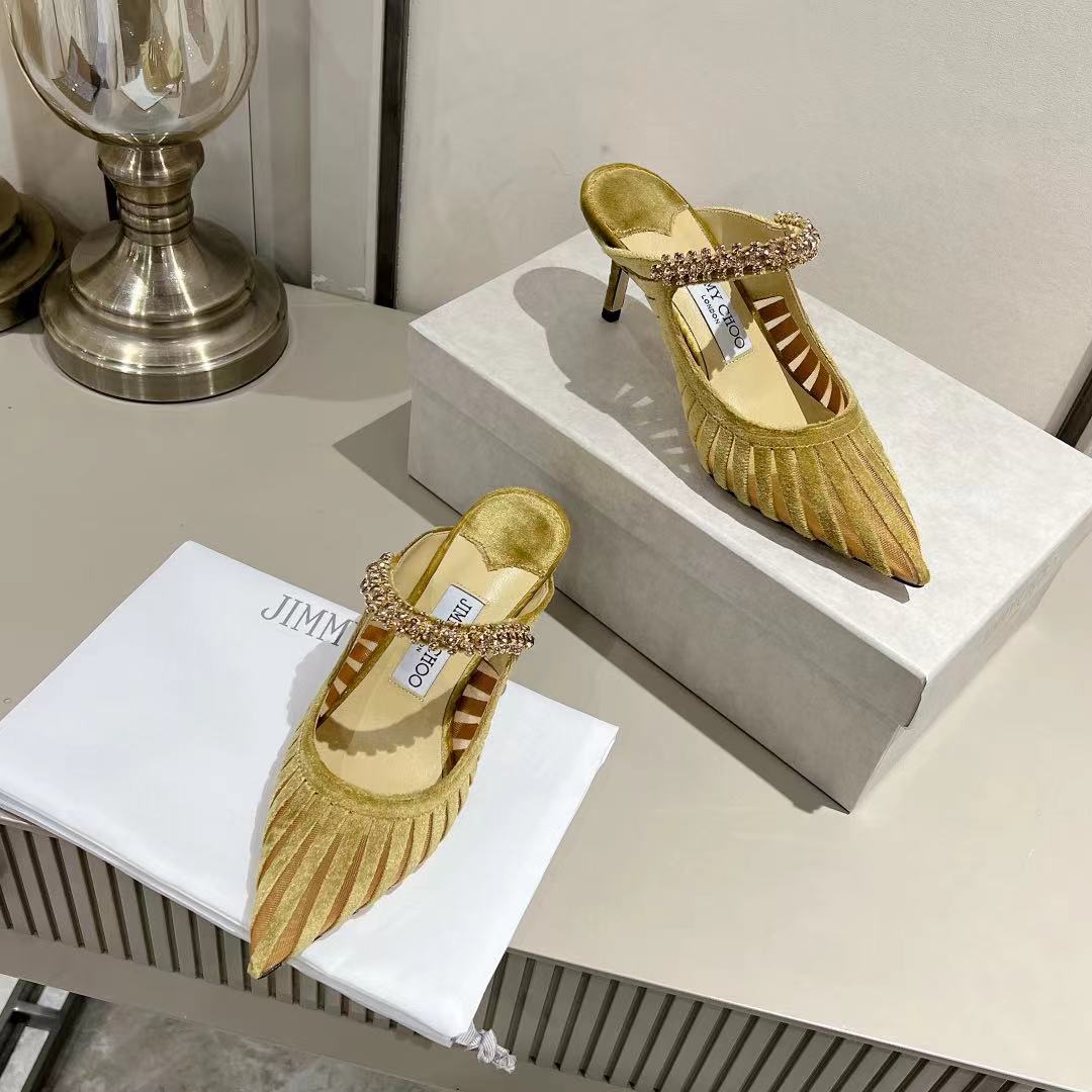 Jimmy Choo Pointed Toe Crystal Heeled Sandals – 2025 Collection