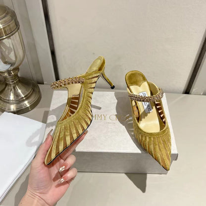 Jimmy Choo Pointed Toe Crystal Heeled Sandals – 2025 Collection
