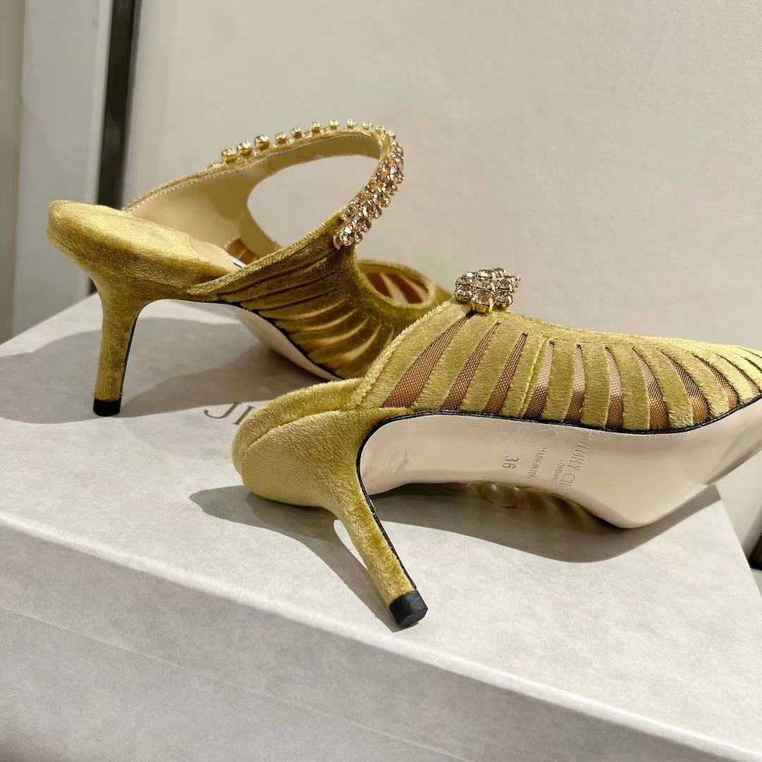 Jimmy Choo Pointed Toe Crystal Heeled Sandals – 2025 Collection