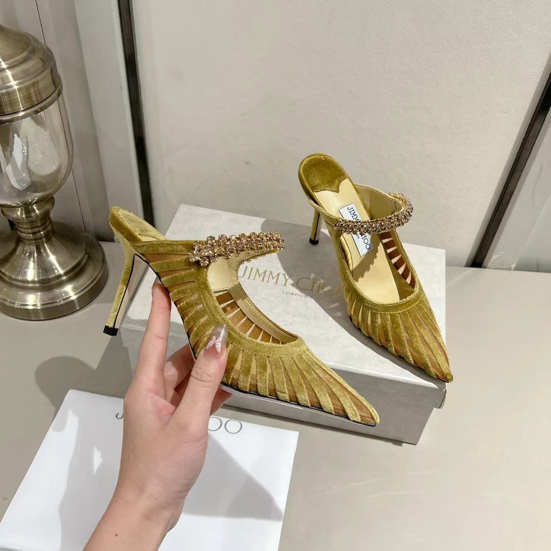 Jimmy Choo Pointed Toe Crystal Heeled Sandals – 2025 Collection