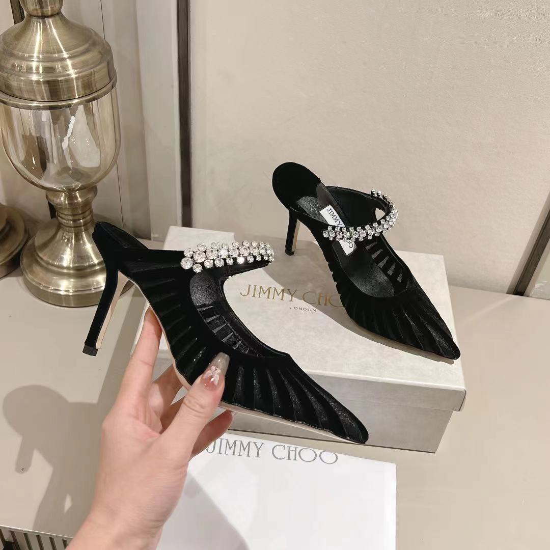 Jimmy Choo Pointed Toe Crystal Heeled Sandals – 2025 Collection