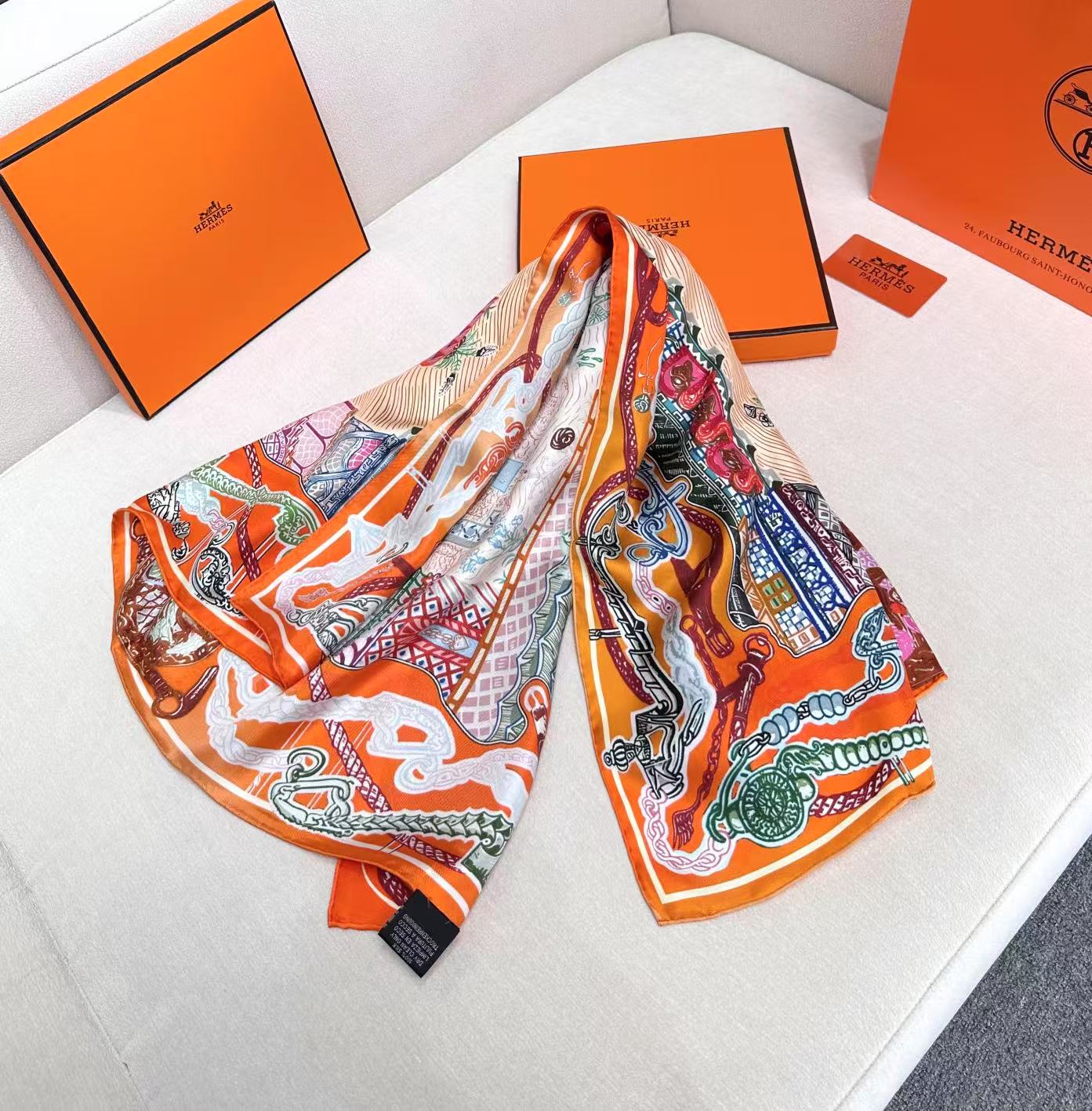 Hermès Grand Exploration 90 Twill Silk Scarf
