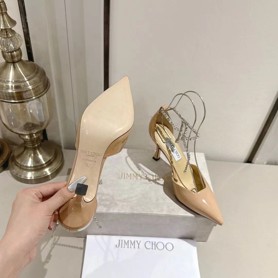 Jimmy Choo Rhinestone Cross-Strap Kitten Heels – 2025 Spring/Summer Collection