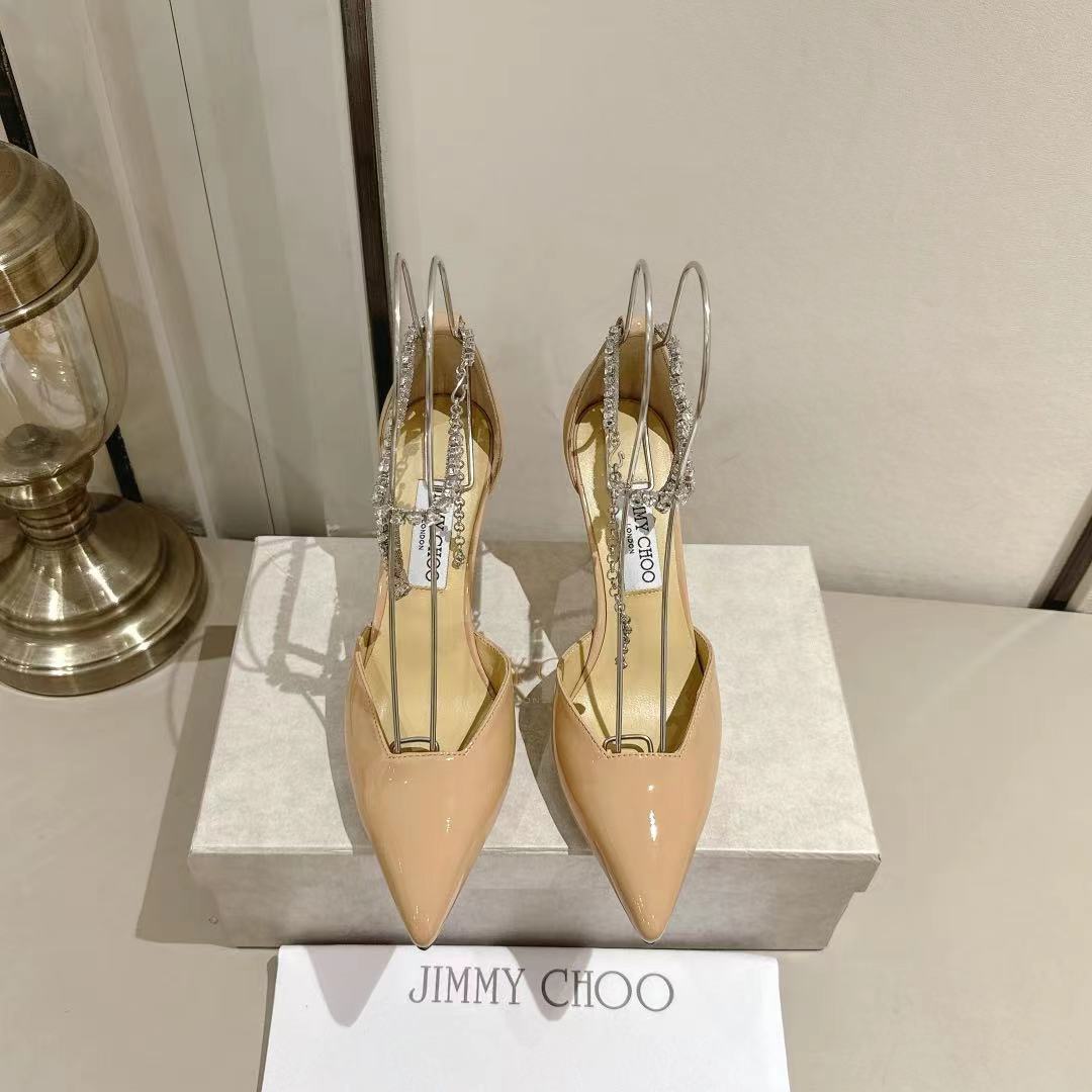 Jimmy Choo Rhinestone Cross-Strap Kitten Heels – 2025 Spring/Summer Collection