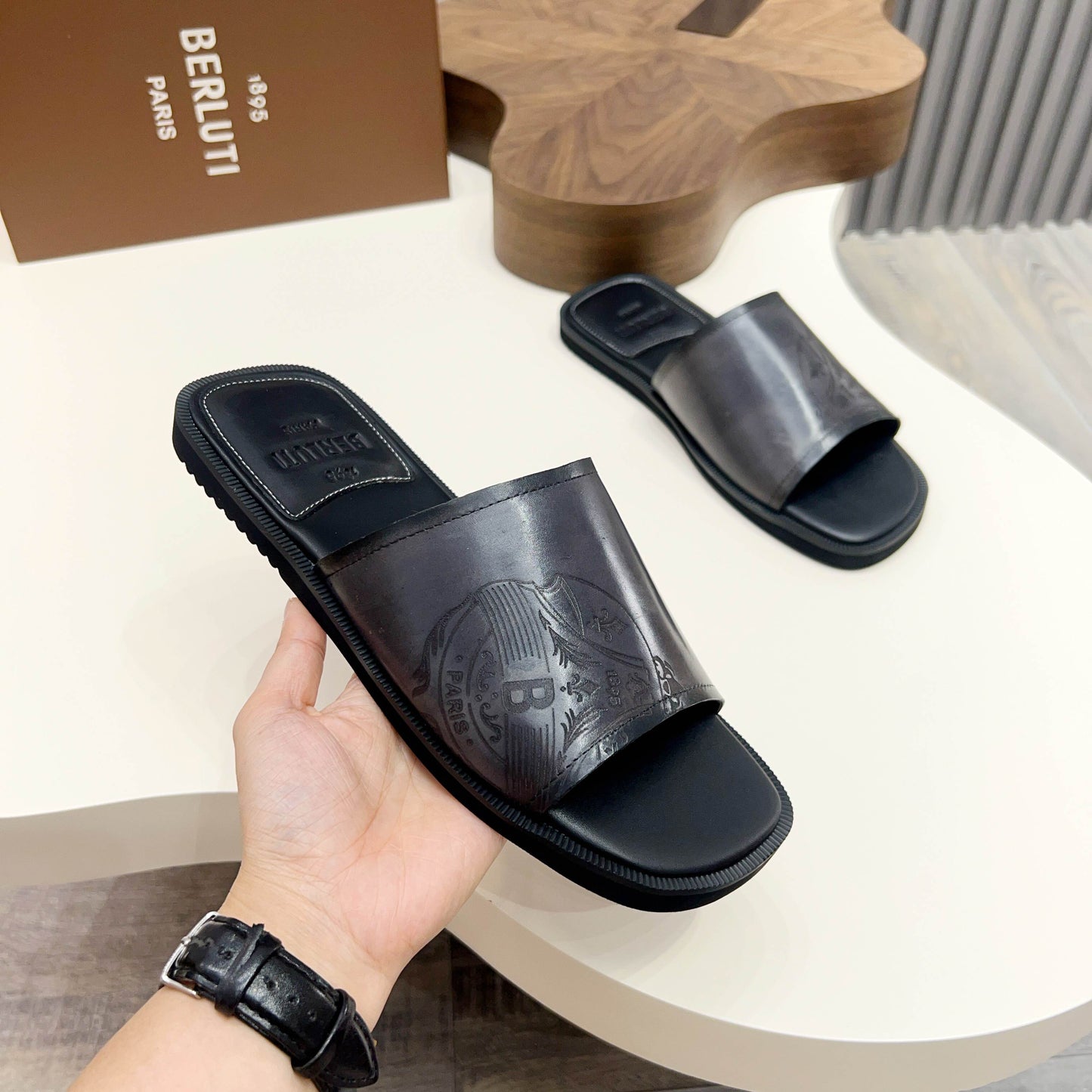 Berluti Hand-Painted Calfskin Slippers
