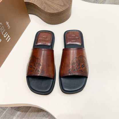 Berluti Hand-Painted Calfskin Slippers