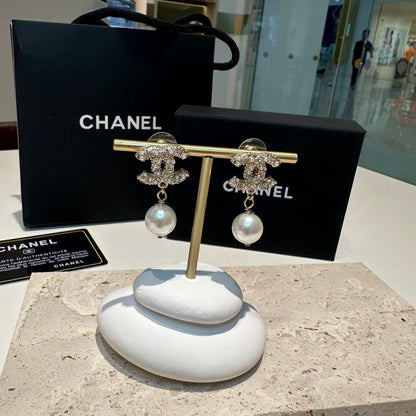 Chanel Pearl Drop Stud Earrings