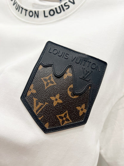 Louis Vuitton Leather Label Pocket Embroidered T-Shirt – 2025 Summer Collection