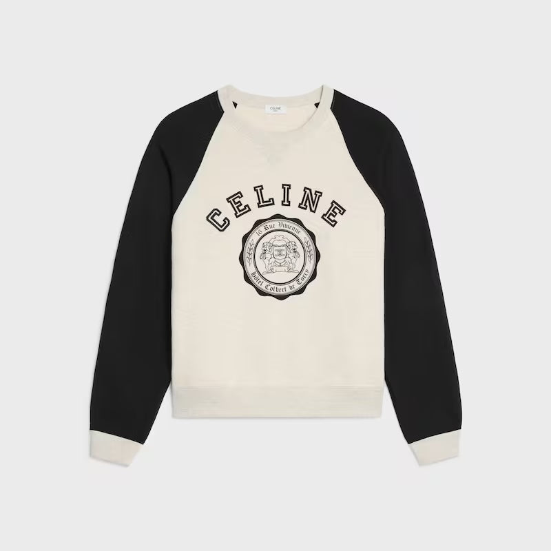 Celine Color-Block Flocked Logo Crewneck Sweatshirt – 2025FW
