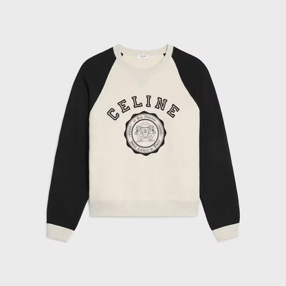 Celine Color-Block Flocked Logo Crewneck Sweatshirt – 2025FW