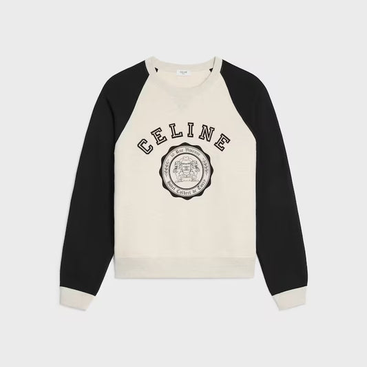 Celine Color-Block Flocked Logo Crewneck Sweatshirt – 2025FW