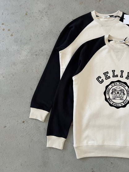 Celine Color-Block Flocked Logo Crewneck Sweatshirt – 2025FW