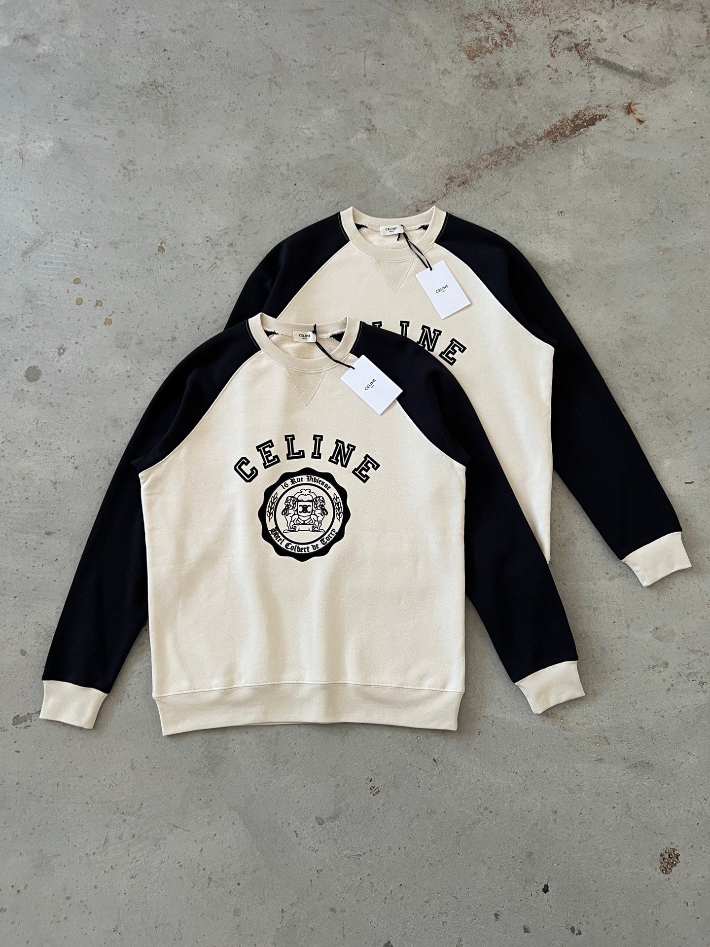 Celine Color-Block Flocked Logo Crewneck Sweatshirt – 2025FW
