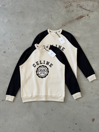 Celine Color-Block Flocked Logo Crewneck Sweatshirt – 2025FW