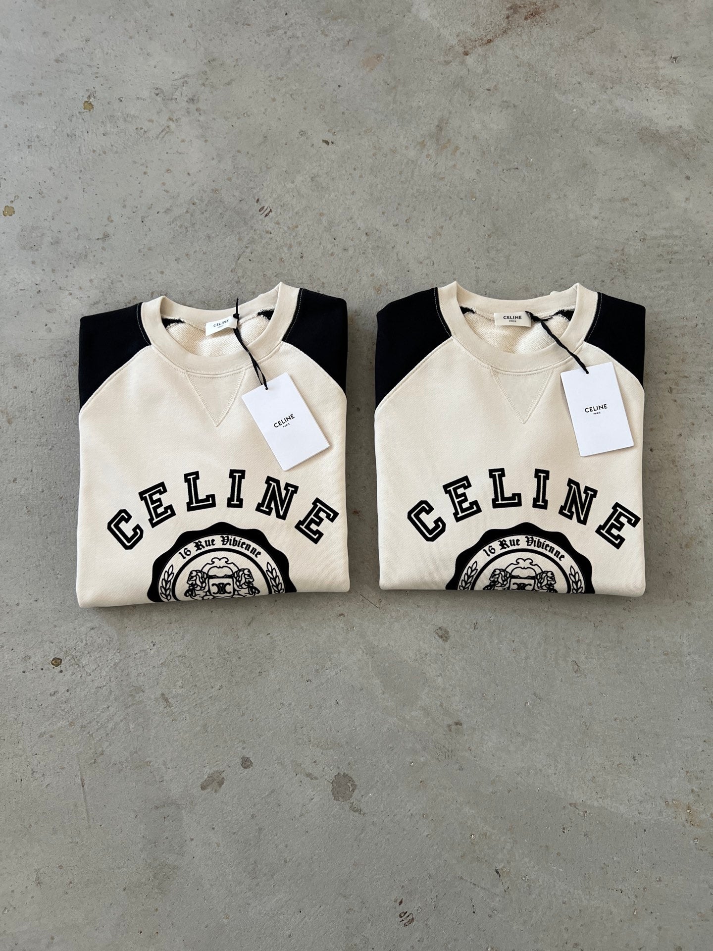 Celine Color-Block Flocked Logo Crewneck Sweatshirt – 2025FW