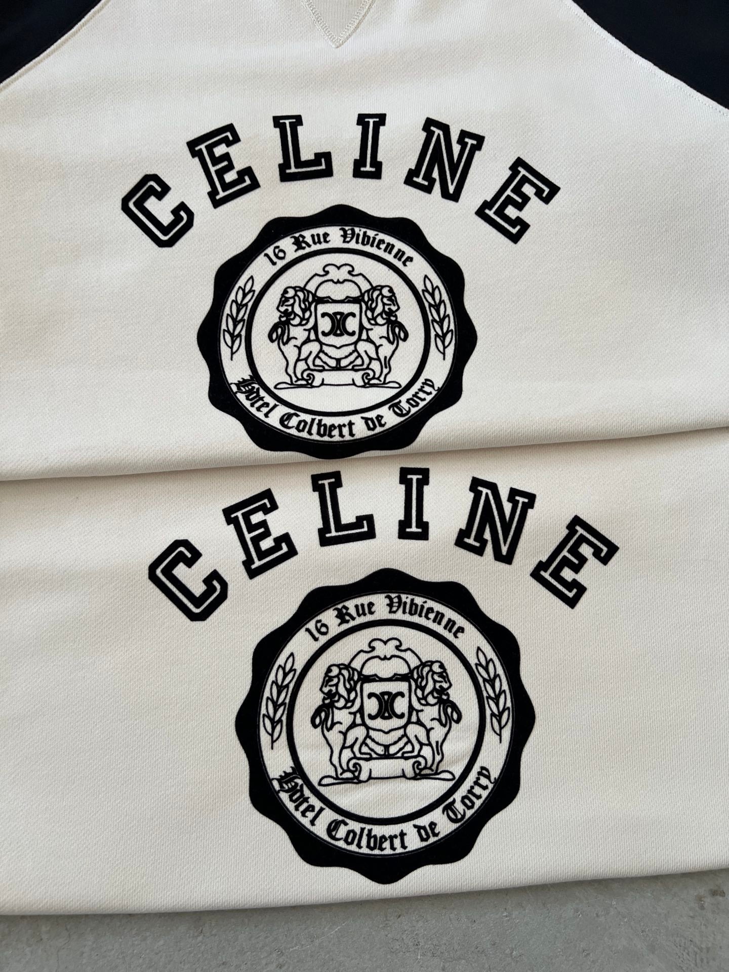 Celine Color-Block Flocked Logo Crewneck Sweatshirt – 2025FW