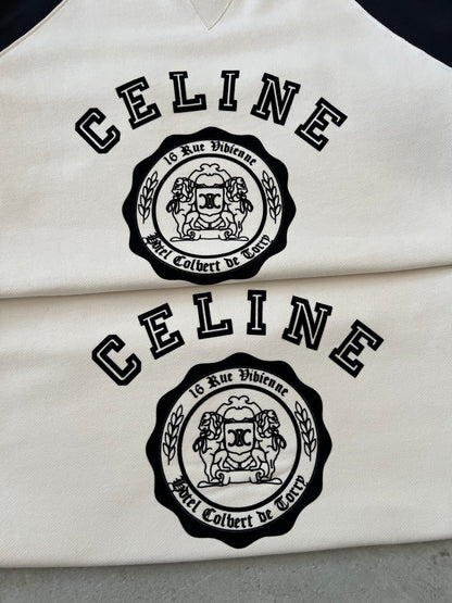Celine Color-Block Flocked Logo Crewneck Sweatshirt – 2025FW