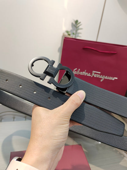 Ferragamo Reversible Leather Belt with Copper Buckle