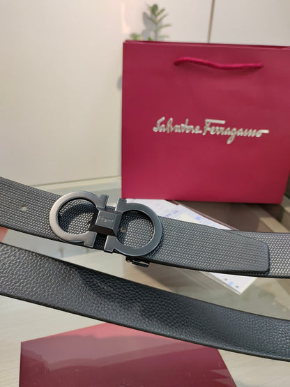 Ferragamo Reversible Leather Belt with Copper Buckle