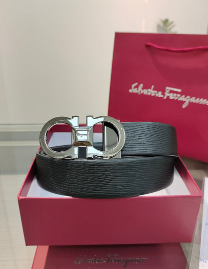 Ferragamo Reversible Leather Belt with Copper Buckle