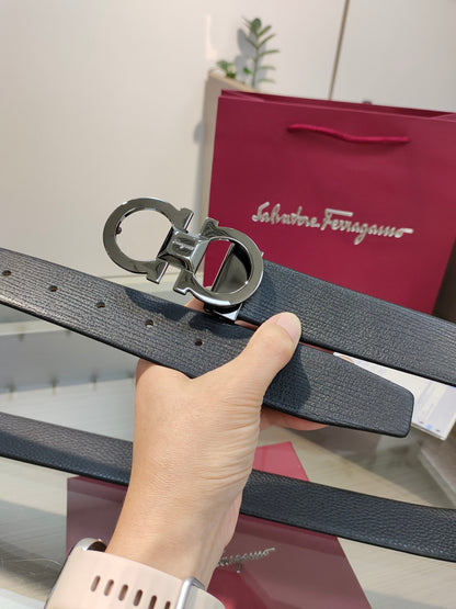 Ferragamo Reversible Leather Belt with Copper Buckle