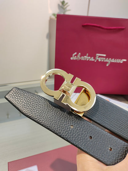 Ferragamo Reversible Leather Belt with Copper Buckle