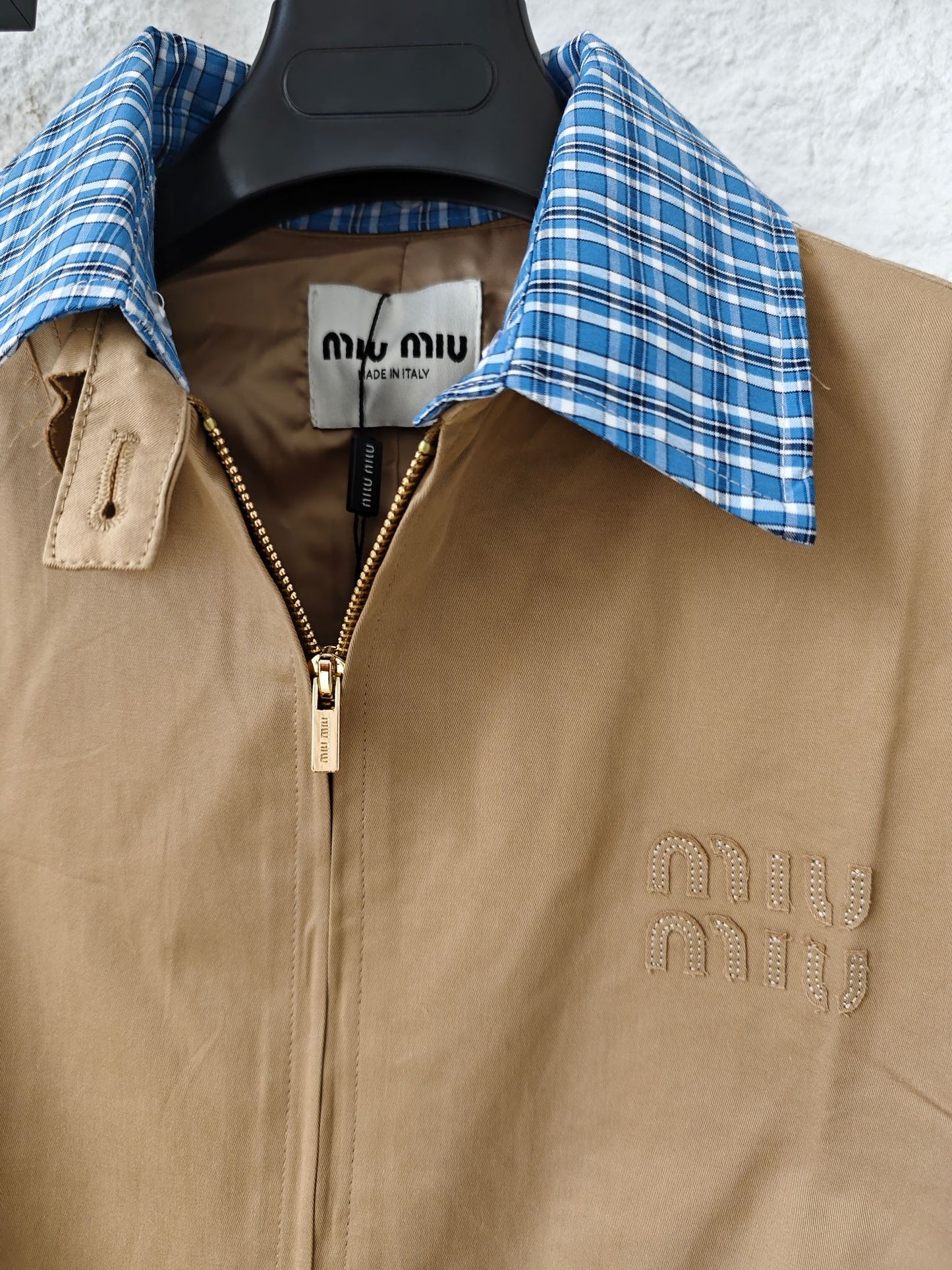 Miu Miu Plaid Patchwork Zipper Jacket – 24SS