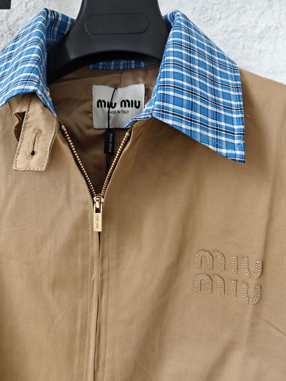 Miu Miu Plaid Patchwork Zipper Jacket – 24SS