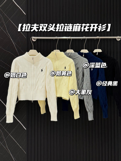 Ralph Lauren Double Zip Cable Knit Cardigan