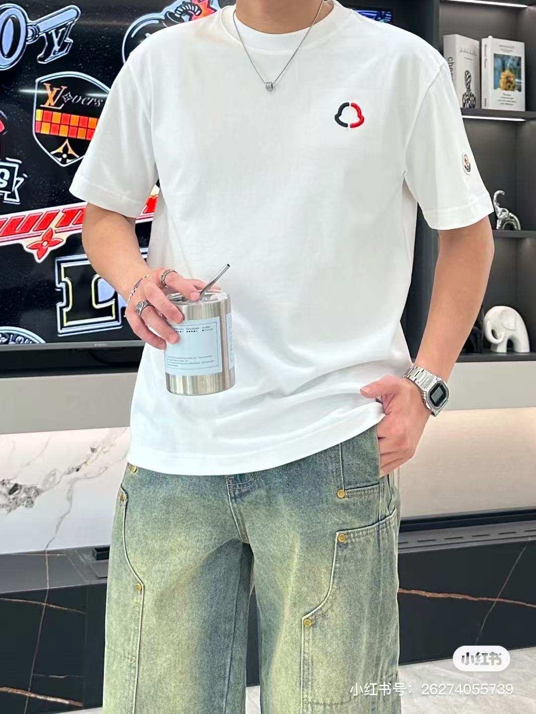 Moncler Classic Logo Embroidered Cotton T-Shirt