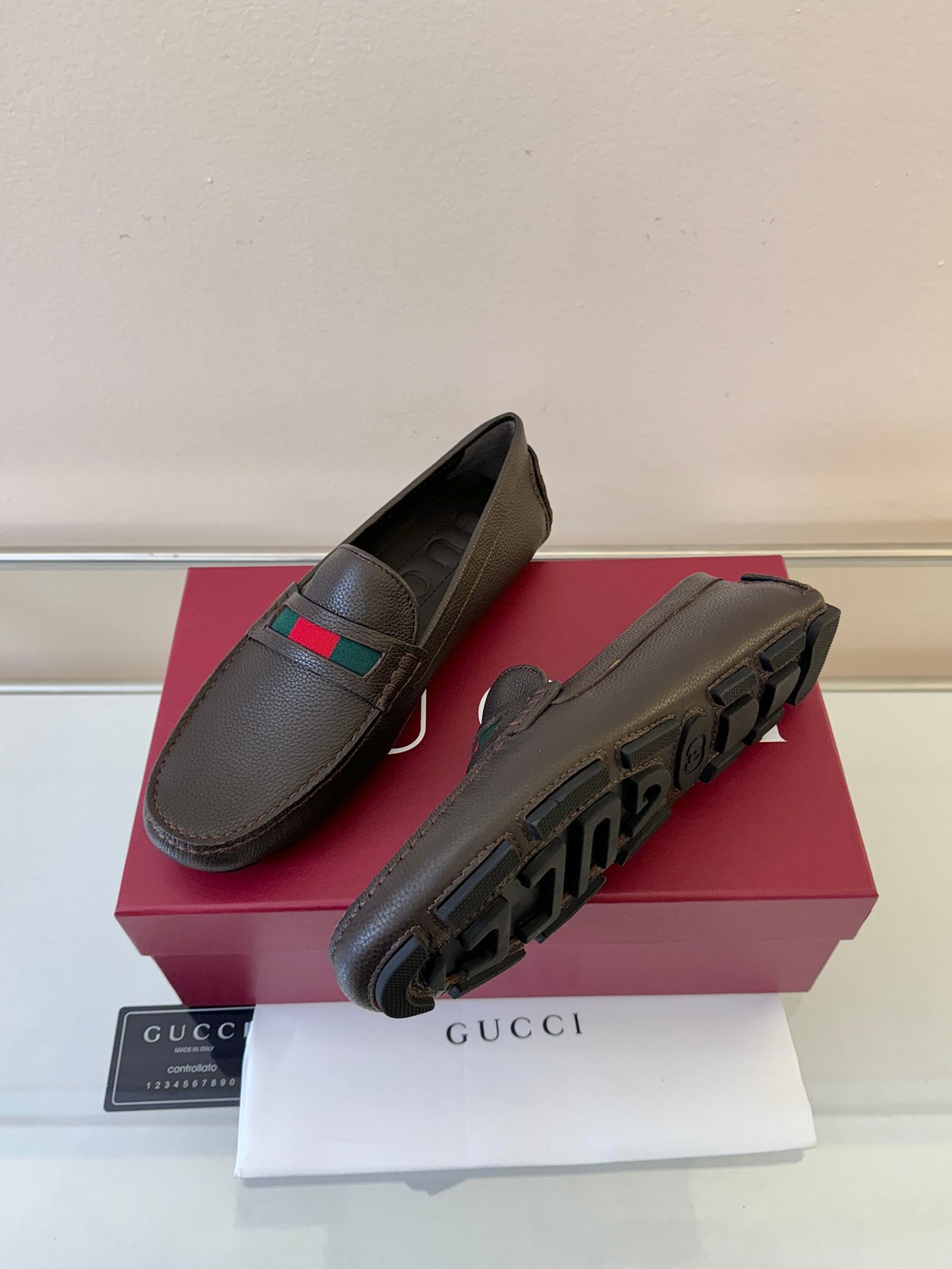 Gucci Men's Pebbled Leather and Suede Driving Shoes