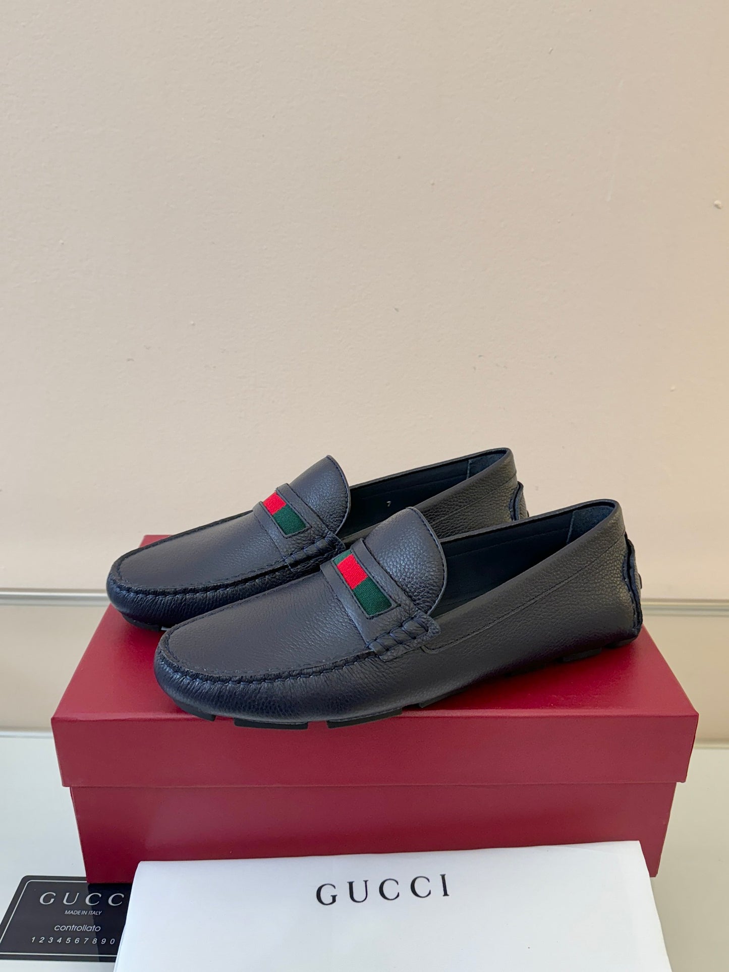 Gucci Men's Pebbled Leather and Suede Driving Shoes