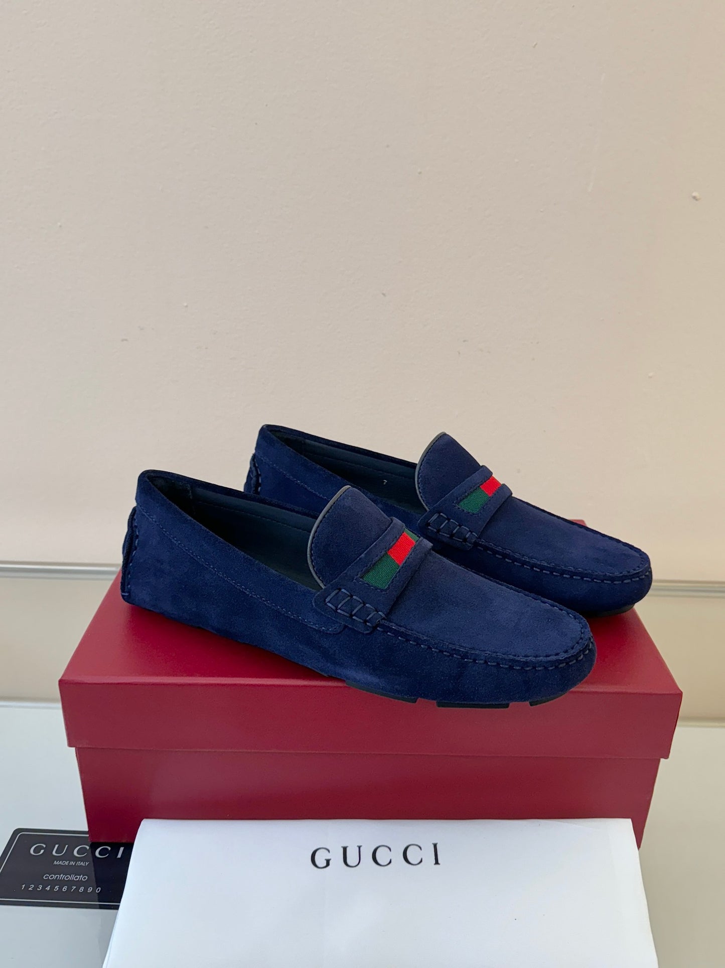 Gucci Men's Pebbled Leather and Suede Driving Shoes