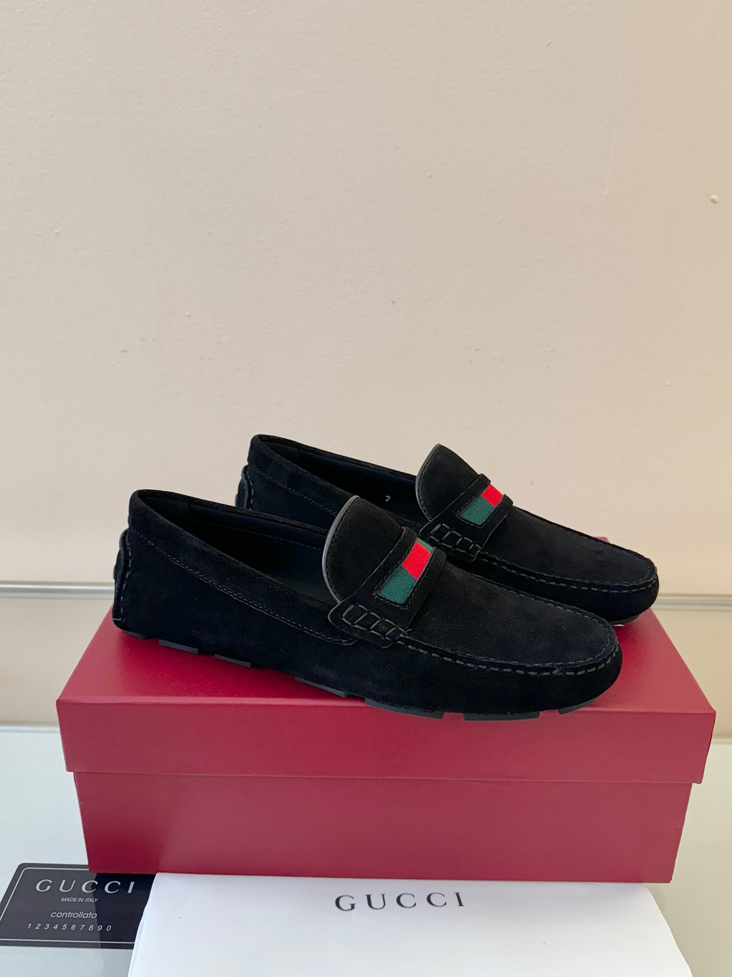 Gucci Men's Pebbled Leather and Suede Driving Shoes
