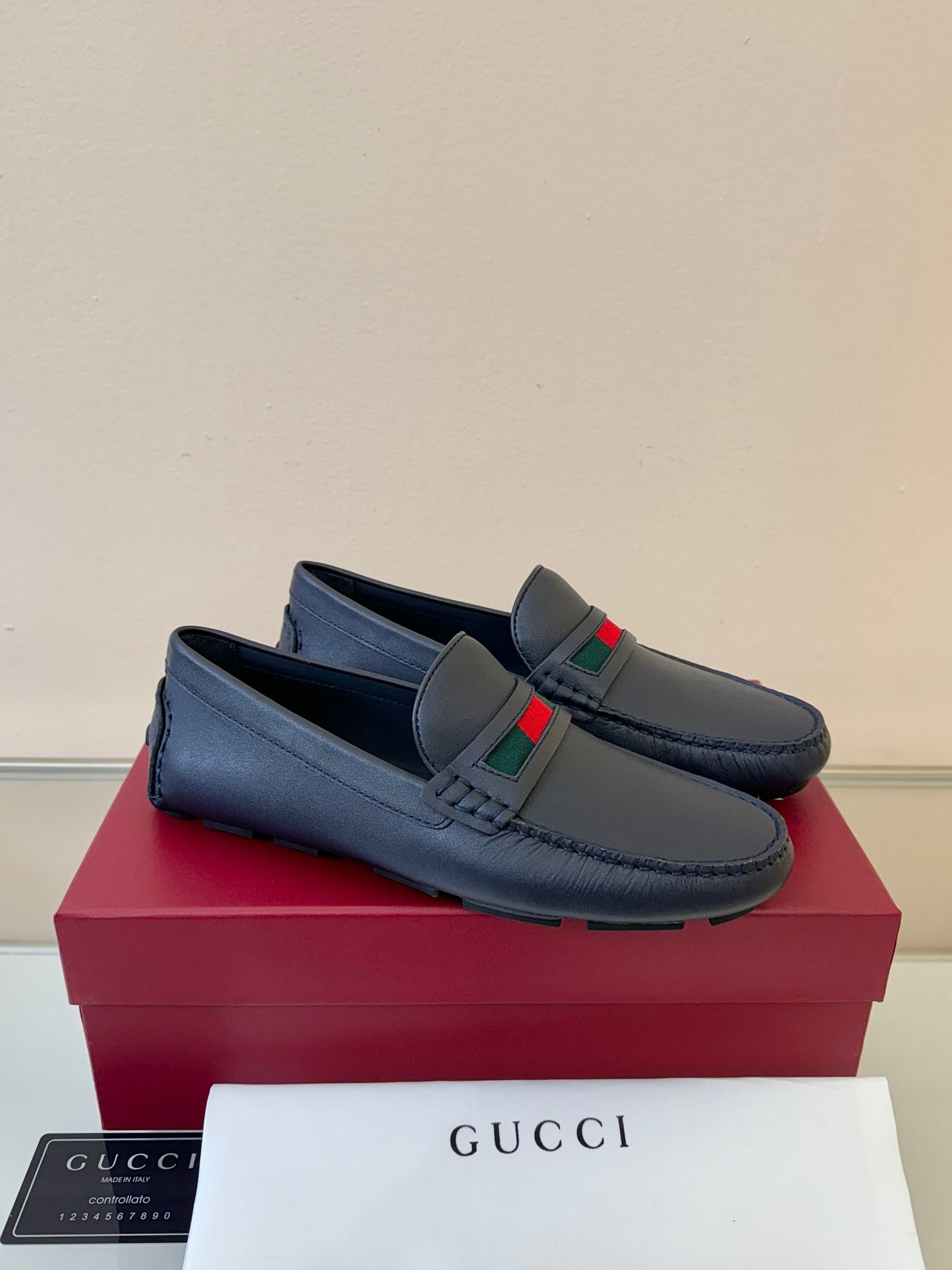 Gucci Men's Pebbled Leather and Suede Driving Shoes