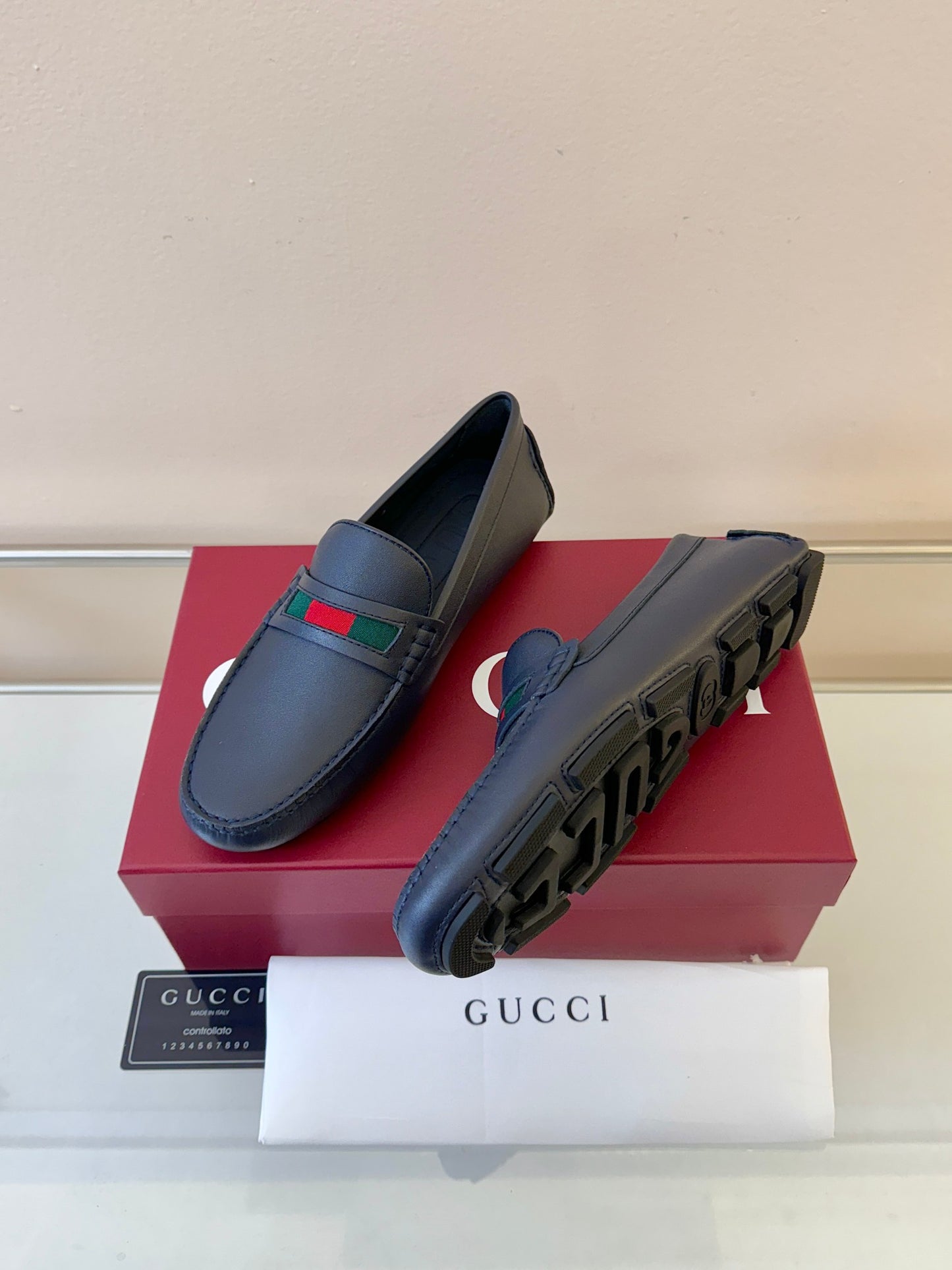 Gucci Men's Pebbled Leather and Suede Driving Shoes