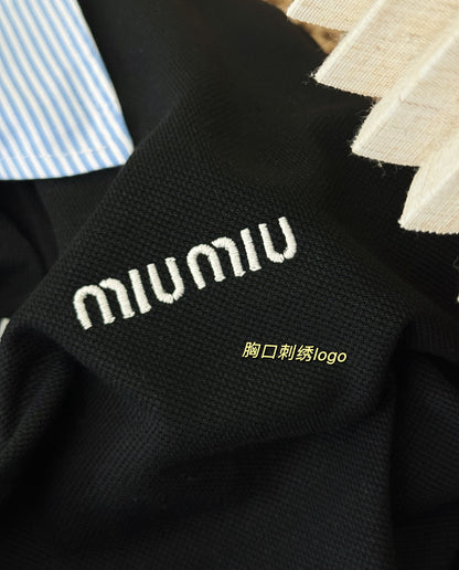Miu Miu Preppy Embroidered Striped Polo Shirt