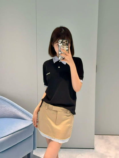 Miu Miu Preppy Embroidered Striped Polo Shirt