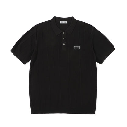 Miu Miu Collared Knit Short-Sleeve Sweater