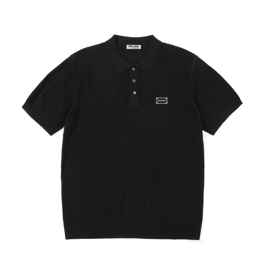 Miu Miu Collared Knit Short-Sleeve Sweater