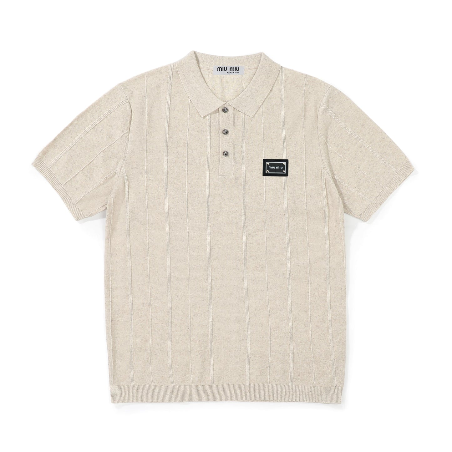 Miu Miu Collared Knit Short-Sleeve Sweater