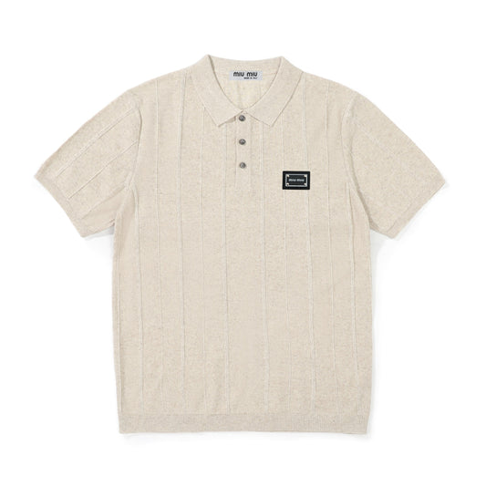 Miu Miu Collared Knit Short-Sleeve Sweater